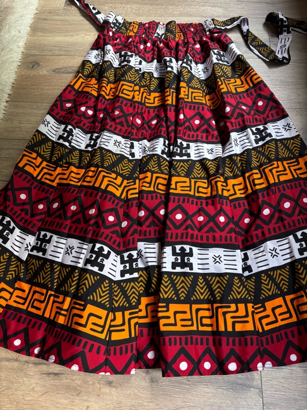 African Print Cotton Wrap Tie Maxi Skirt Elastic Waist Boho Festival Tribal S/M - Picture 9 of 9